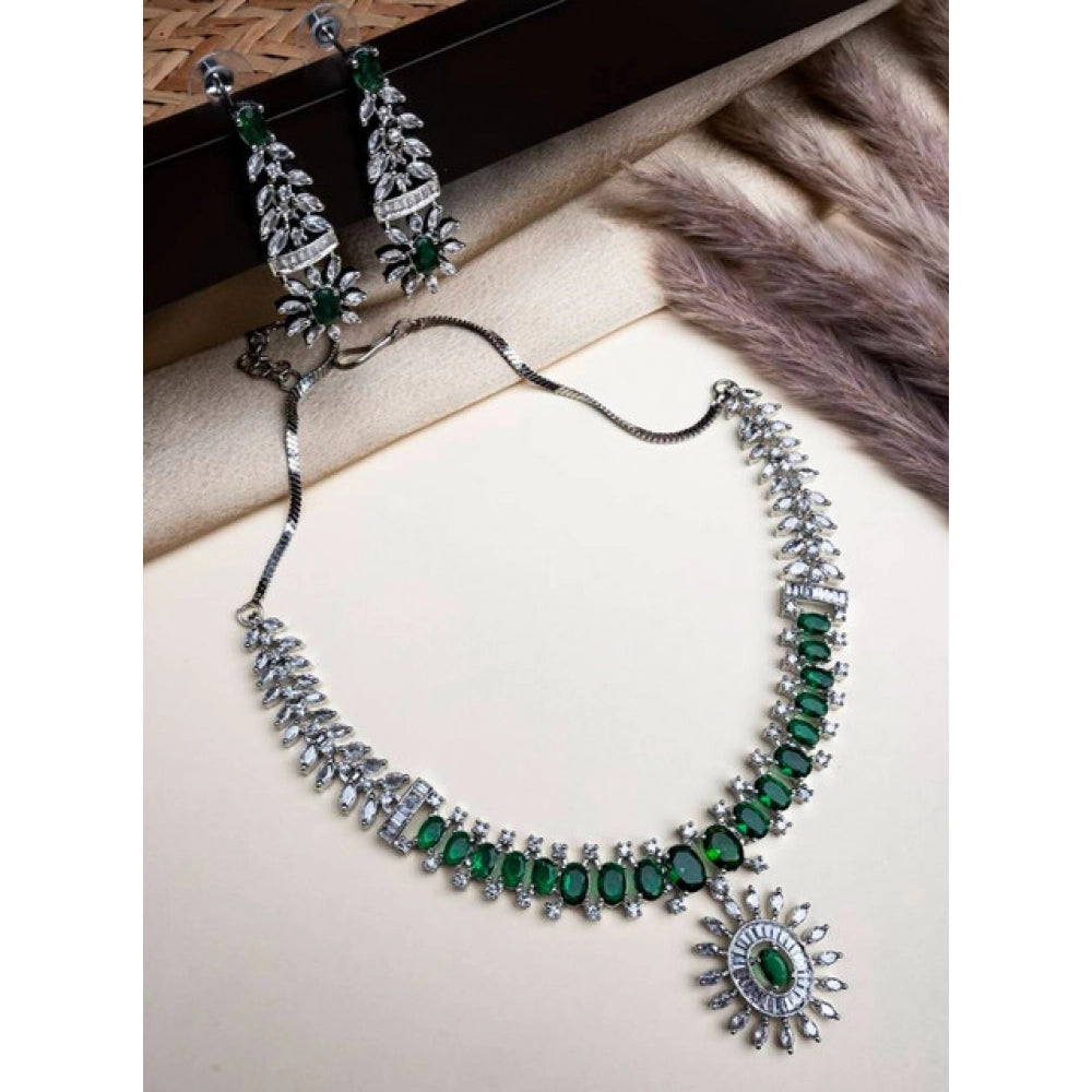 Women's Green Brass Silver Plated Necklace Seta