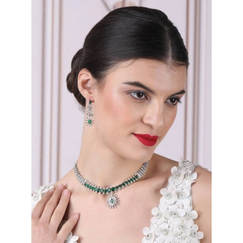 Women's Green Brass Silver Plated Necklace Seta