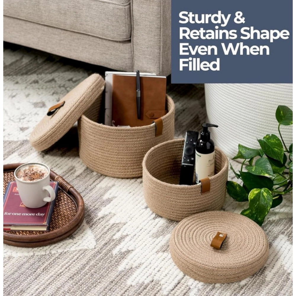 Generic Cotton 2 Pcs Set Roti Box Storage Basket With Lid (Beige)
