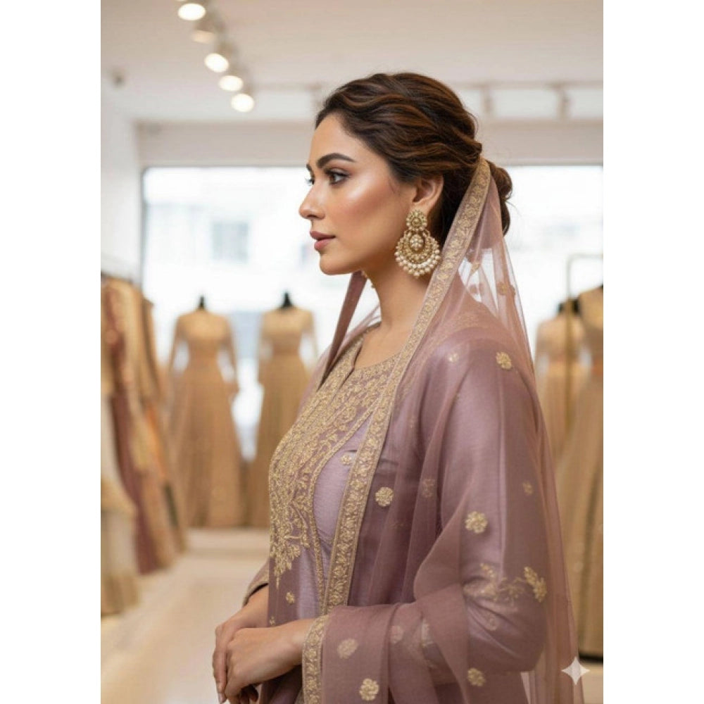 Women's Purple Silk Embroidered Kurti with Sharara & Dupatta Set