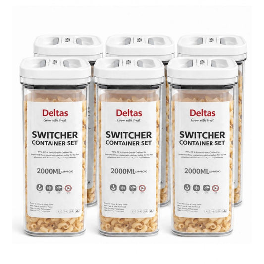 Pack of 6 Airtight Storage Containers 2000ml – White | Kitchen Food Storage Set