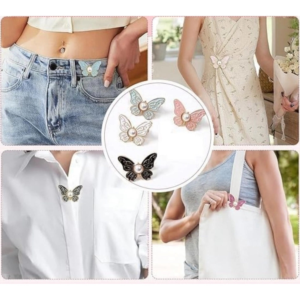 Generic Pack of 3 Butterfly Jeans Clips for Women – Multicolor Denim Fashion Accessories