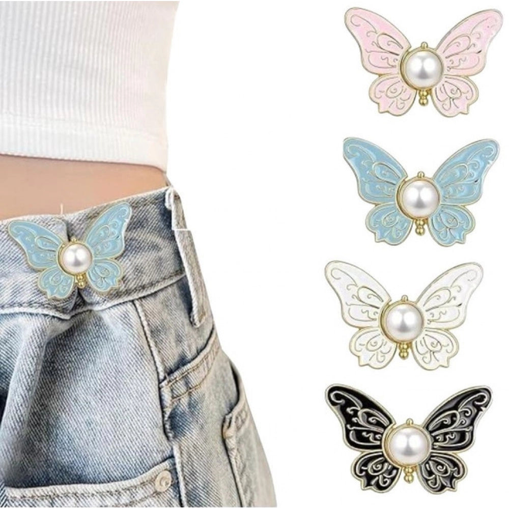 Generic Pack of 3 Butterfly Jeans Clips for Women – Multicolor Denim Fashion Accessories
