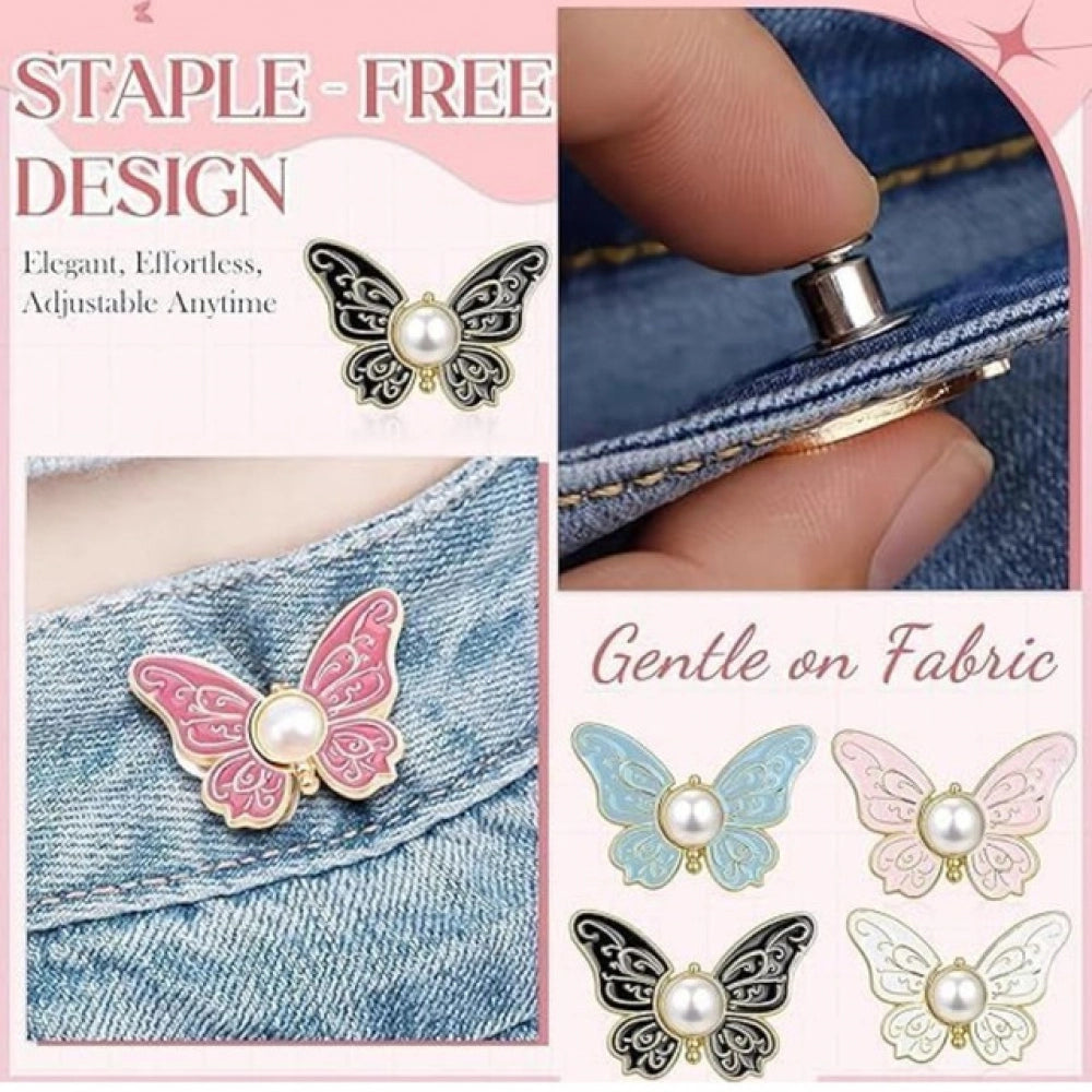 Generic Pack of 3 Butterfly Jeans Clips for Women – Multicolor Denim Fashion Accessories