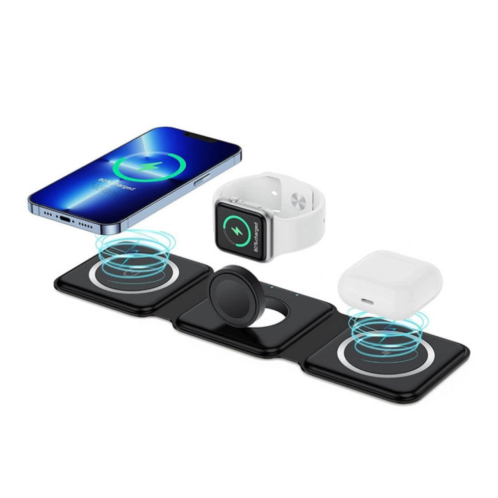 Generic 3 in 1 Foldable Wireless Charger (Black)