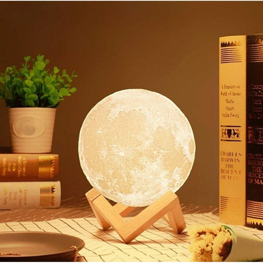 3D Moon Lamp with Wooden Stand – 7 Color Touch LED