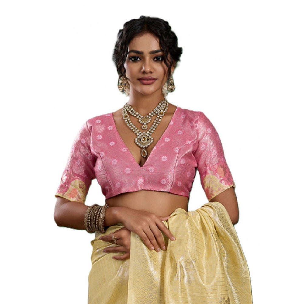 Women's Yellow Linen Cotton Printed Saree With Unstitched Blouse – 5.5 Mtr