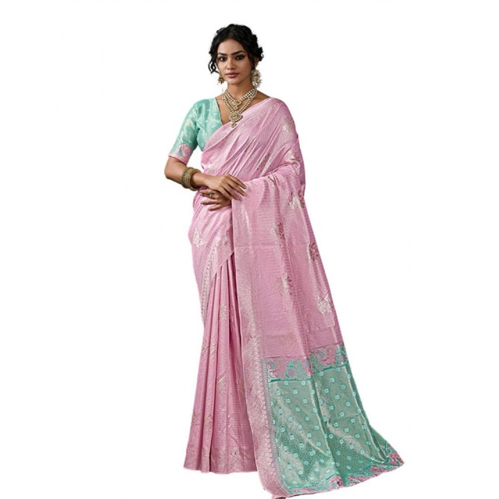 Women's Pastel Pink Linen Cotton Printed Saree With Unstitched Blouse – 5.5 Mtr