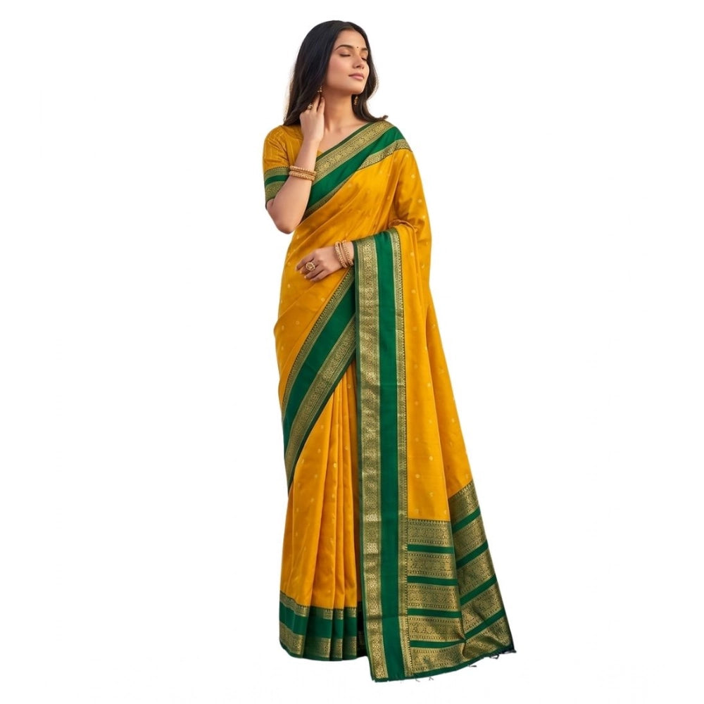 Women's Yellow Green Silk Blend Printed Saree with Unstitched Blouse – 5.5 Mtr
