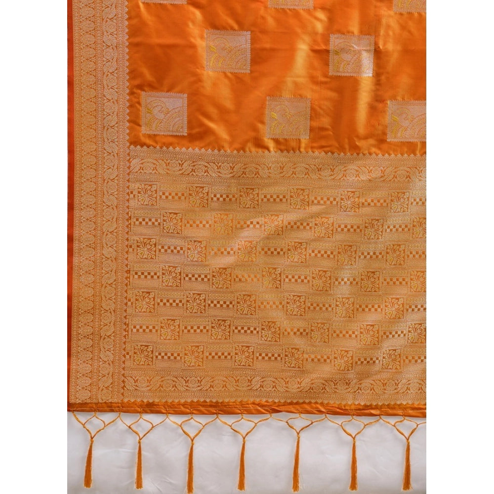 Women's Orange Silk Blend Printed Saree with Unstitched Blouse – 5.5 Mtr