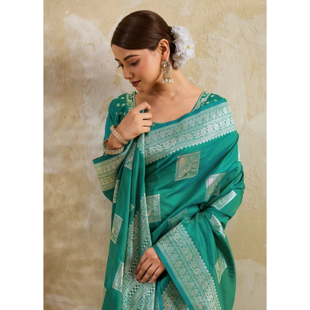 Women's Sea Green Silk Blend Printed Saree with Unstitched Blouse – 5.5 Mtr