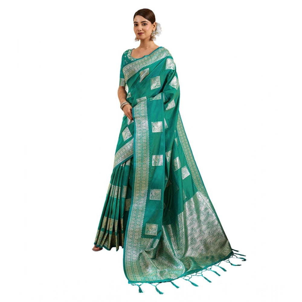 Women's Sea Green Silk Blend Printed Saree with Unstitched Blouse – 5.5 Mtr