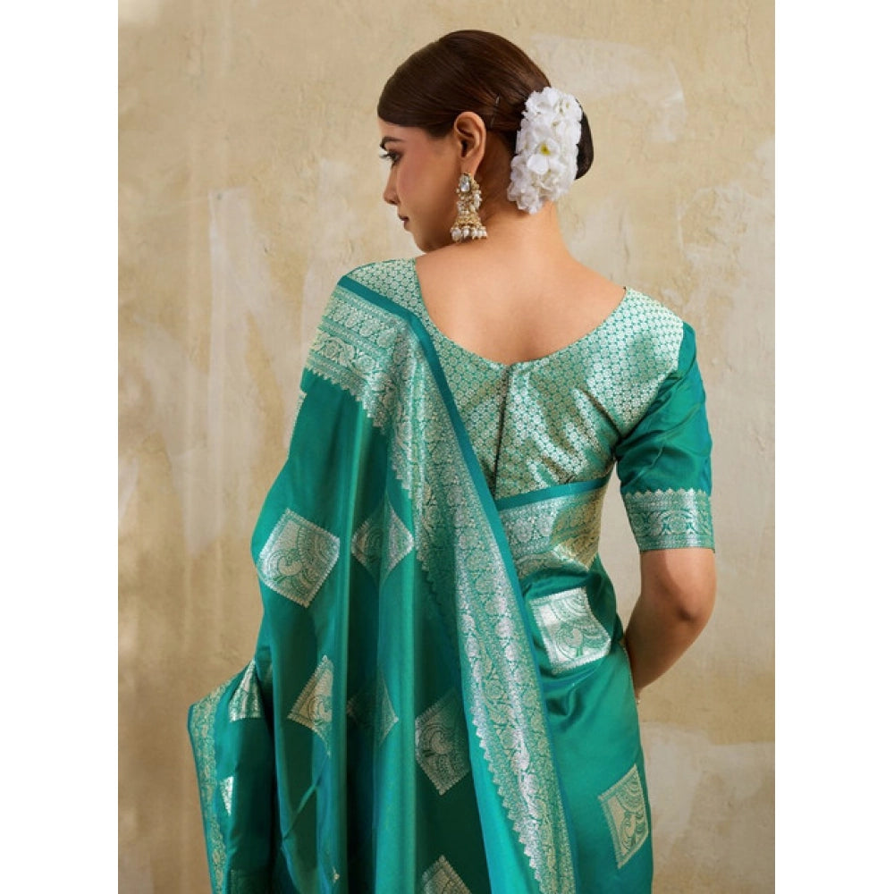 Women's Sea Green Silk Blend Printed Saree with Unstitched Blouse – 5.5 Mtr