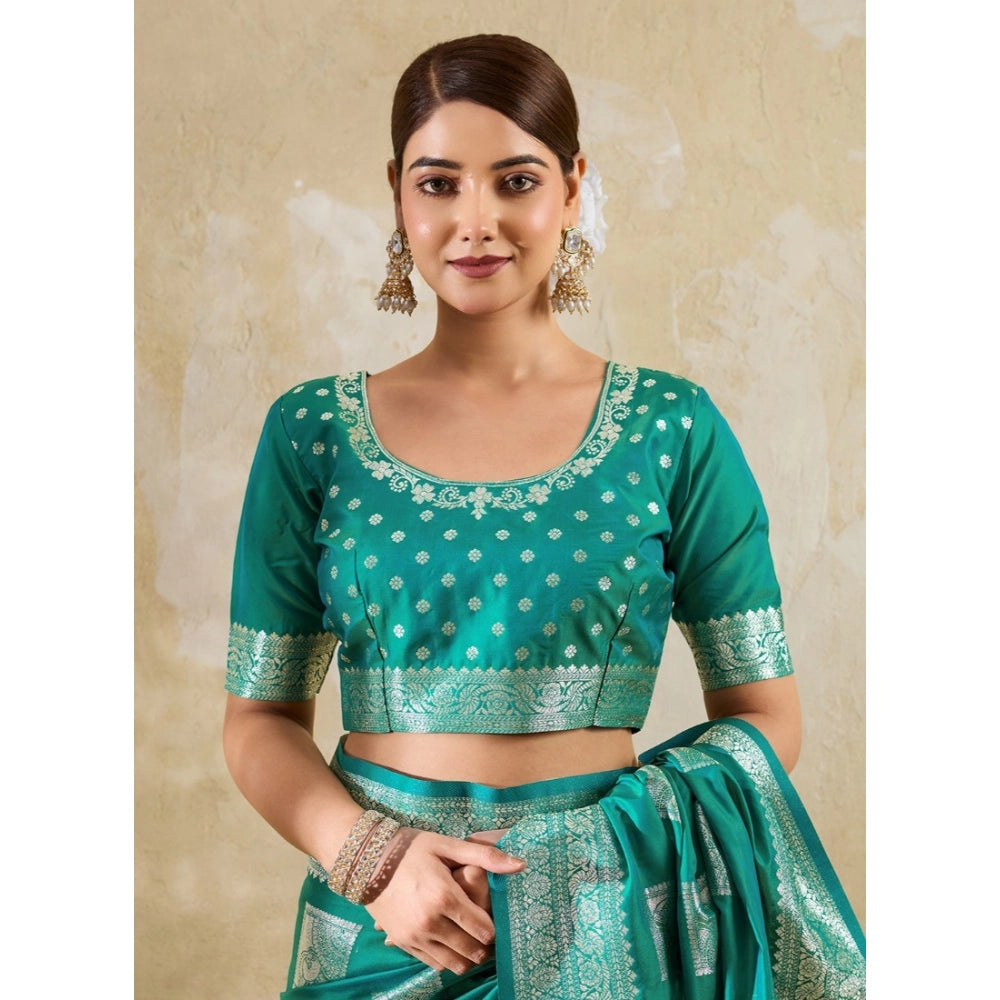 Women's Sea Green Silk Blend Printed Saree with Unstitched Blouse – 5.5 Mtr