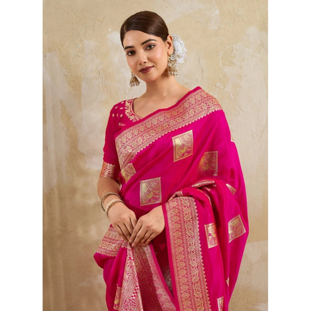 Women's Magenta Silk Blend Printed Saree with Unstitched Blouse – 5.5 Mtr