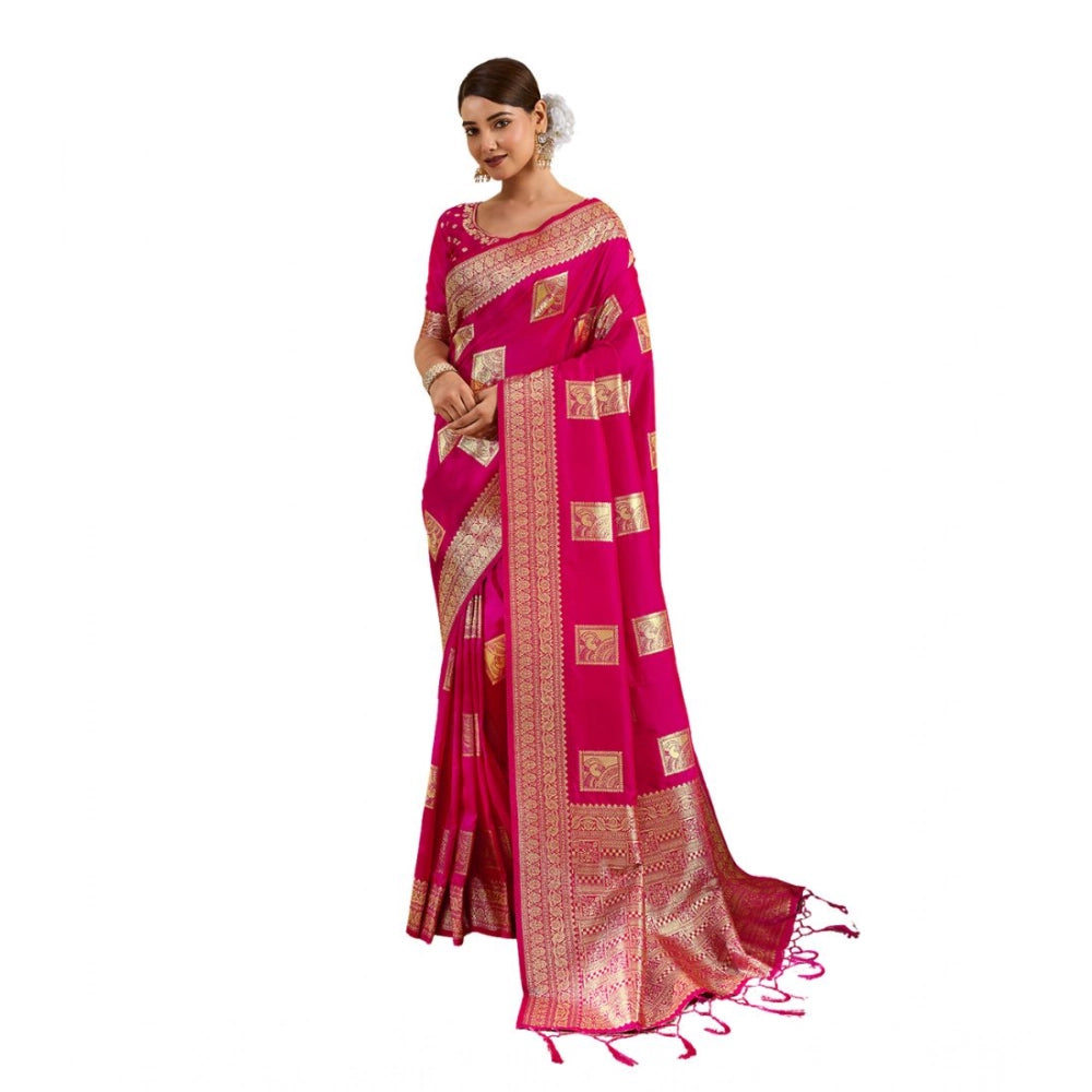 Women's Magenta Silk Blend Printed Saree with Unstitched Blouse – 5.5 Mtr