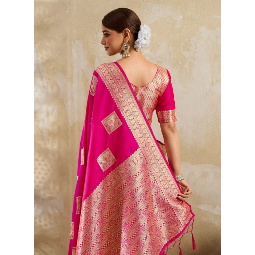 Women's Magenta Silk Blend Printed Saree with Unstitched Blouse – 5.5 Mtr