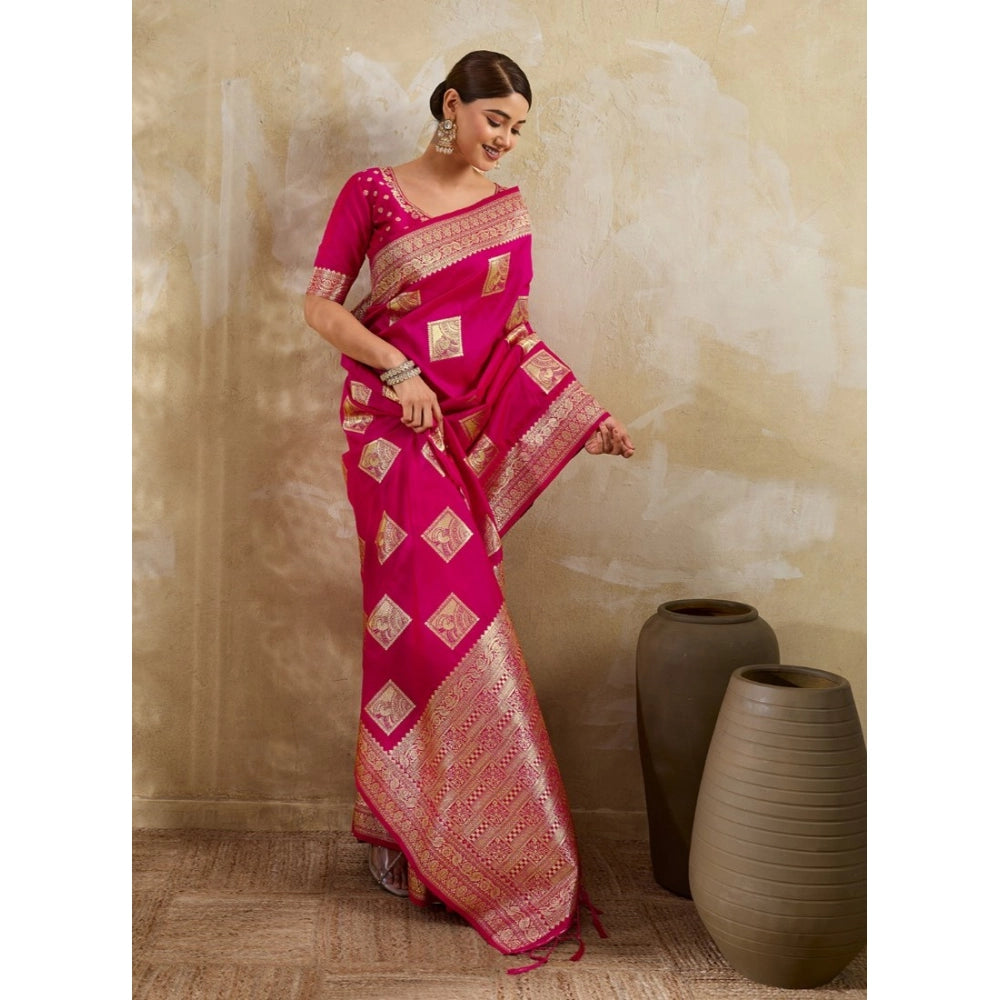 Women's Magenta Silk Blend Printed Saree with Unstitched Blouse – 5.5 Mtr