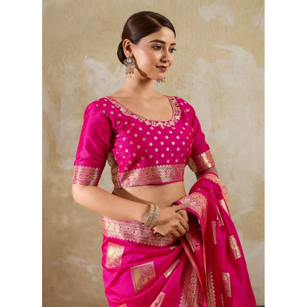 Women's Magenta Silk Blend Printed Saree with Unstitched Blouse – 5.5 Mtr