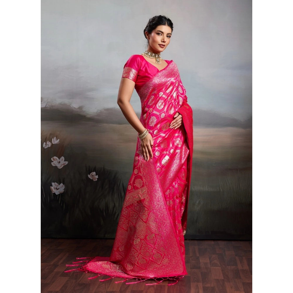 Women's Pink Silk Blend Printed Saree with Unstitched Blouse – 5.5 Mtr