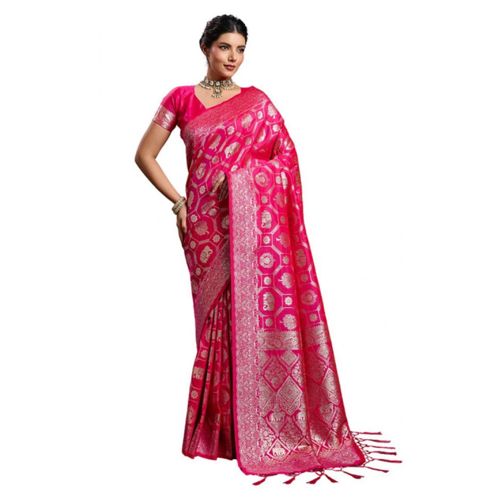 Women's Pink Silk Blend Printed Saree with Unstitched Blouse – 5.5 Mtr