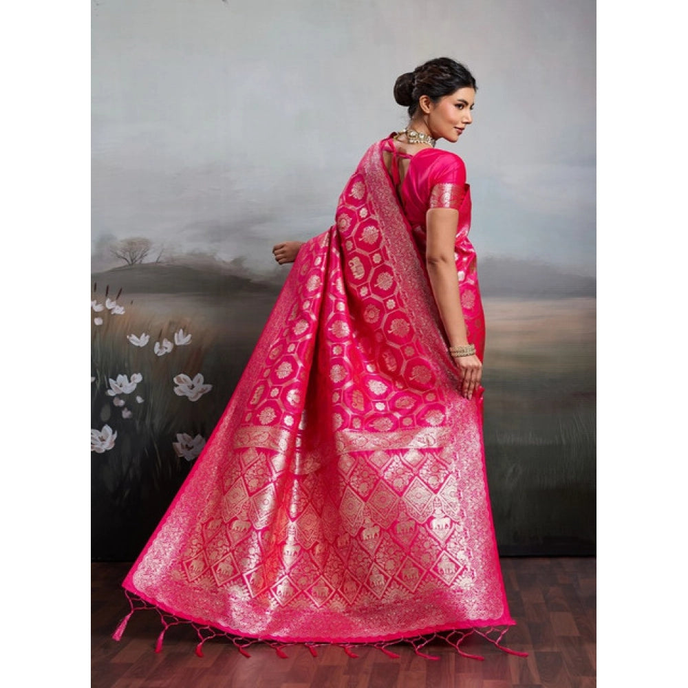 Women's Pink Silk Blend Printed Saree with Unstitched Blouse – 5.5 Mtr