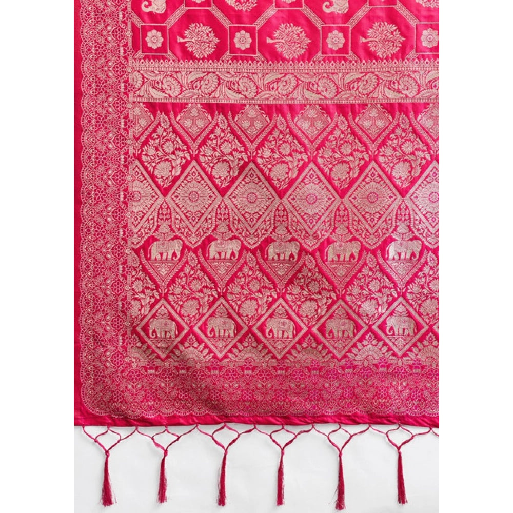 Women's Pink Silk Blend Printed Saree with Unstitched Blouse – 5.5 Mtr