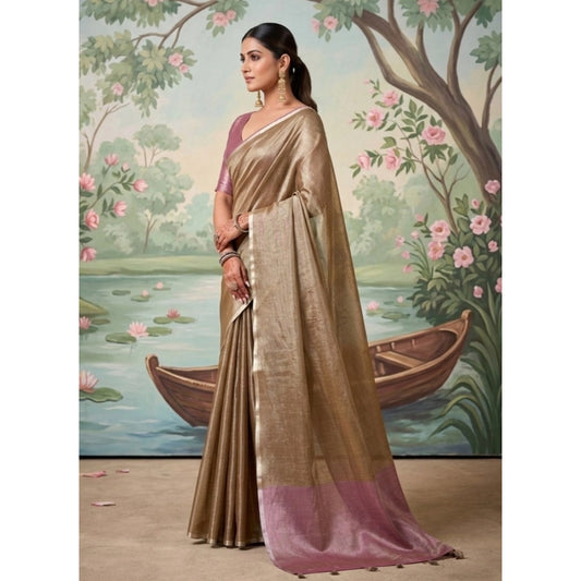 Women's Brown Tissue Silk Solid Saree with Unstitched Blouse – 5.5 Mtr
