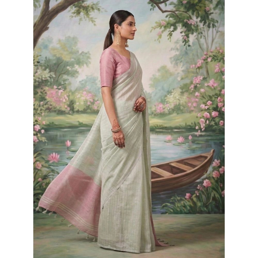 Women's Silver Tissue Silk Solid Saree with Unstitched Blouse – 5.5 Mtr
