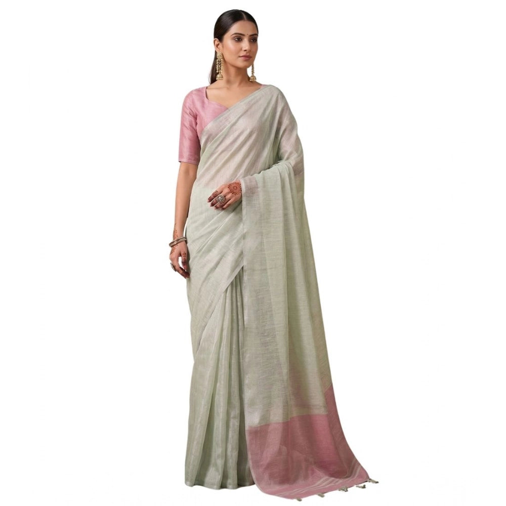 Women's Silver Tissue Silk Solid Saree with Unstitched Blouse – 5.5 Mtr