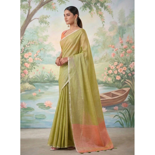 Women's Green Tissue Silk Solid Saree with Unstitched Blouse – 5.5 Mtr