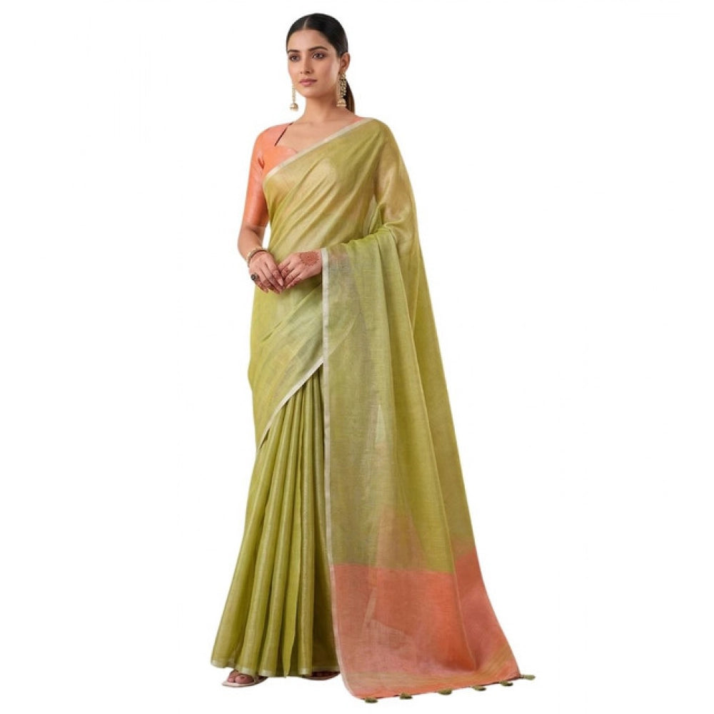 Women's Green Tissue Silk Solid Saree with Unstitched Blouse – 5.5 Mtr