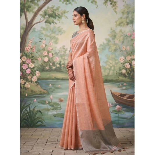 Women's Peach Tissue Silk Solid Saree with Unstitched Blouse – 5.5 Mtr