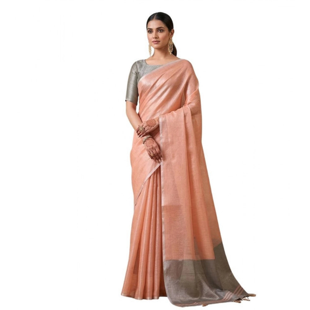 Women's Peach Tissue Silk Solid Saree with Unstitched Blouse – 5.5 Mtr