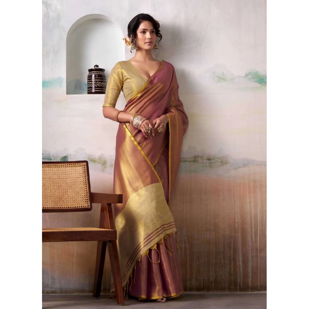 Women's Purple Tissue Silk Solid Saree with Unstitched Blouse – 5.5 Mtr