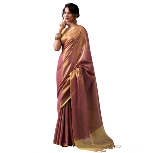 Women's Purple Tissue Silk Solid Saree with Unstitched Blouse – 5.5 Mtr
