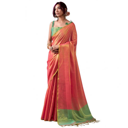 Women's Peach Tissue Silk Solid Saree with Unstitched Blouse – 5.5 Mtr