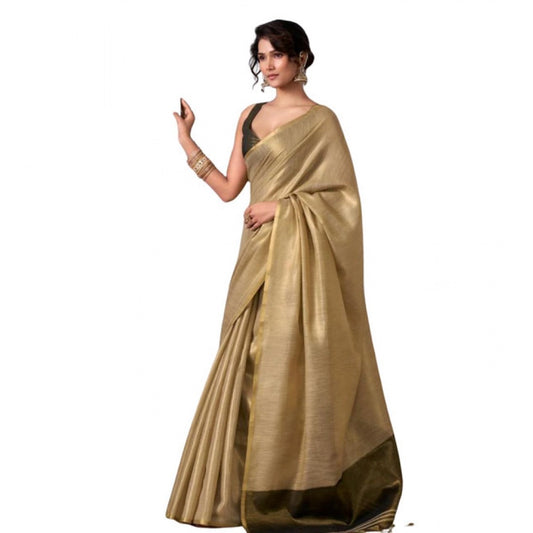 Women's Gold Tissue Silk Solid Saree with Unstitched Blouse – 5.5 Mtr