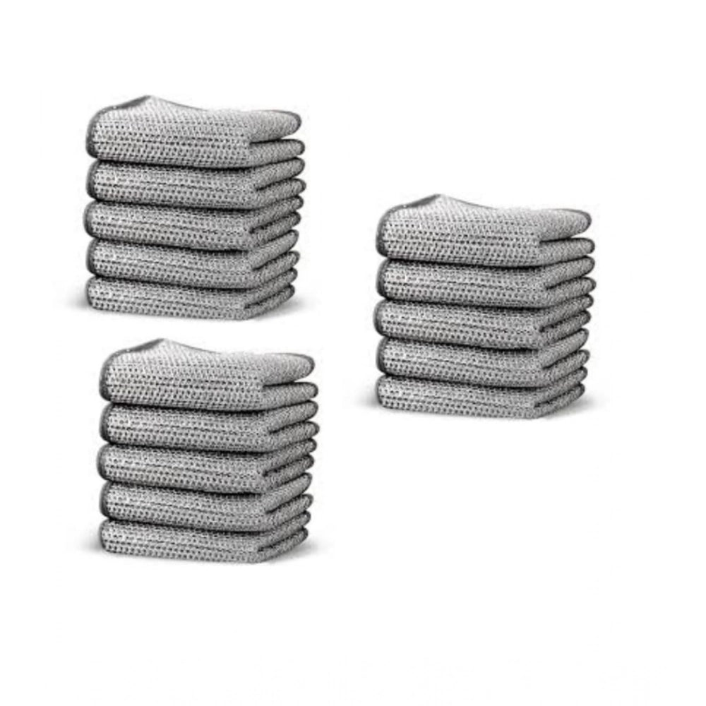 Pack of 15 Stainless Steel Dishwash Scrubbers – Silver | Kitchen Cleaning Scrub
