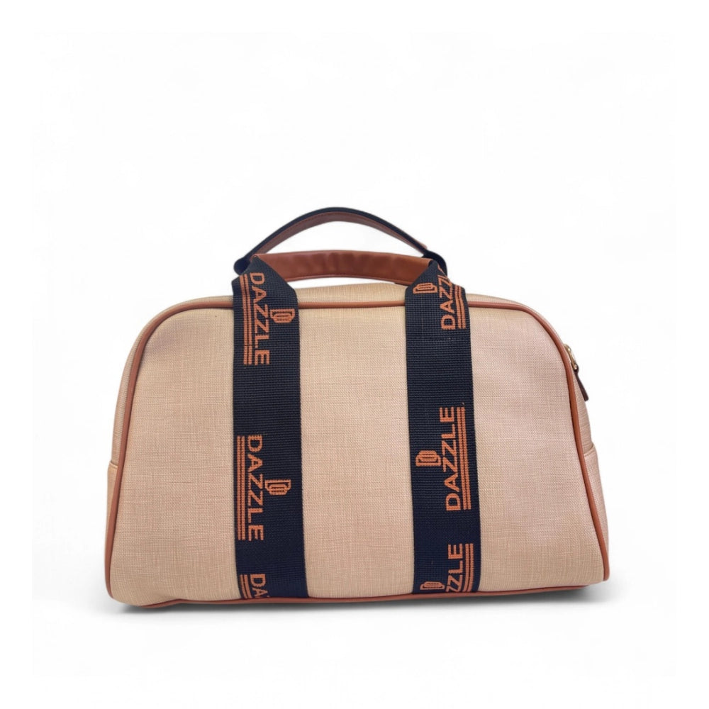 Generic Women's Polyurethane Textured Duffle Bag with Adjustable & Removable Strap (Beige-Brown)