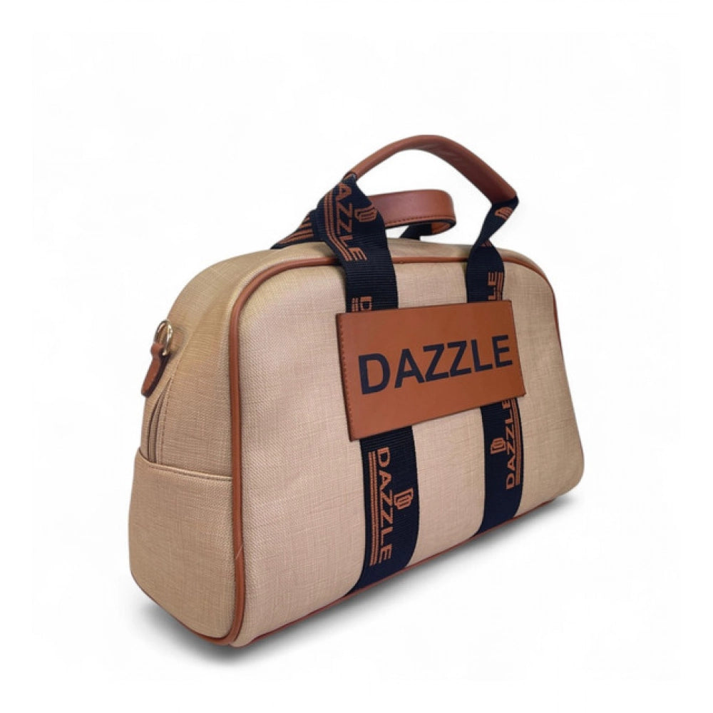 Generic Women's Polyurethane Textured Duffle Bag with Adjustable & Removable Strap (Beige-Brown)