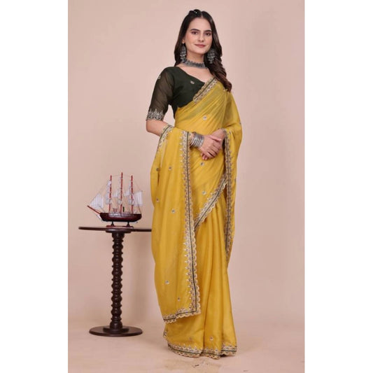 Generic Women's Yellow Georgette Embellished Saree With Unstitched Blouse – 5.5 Meters