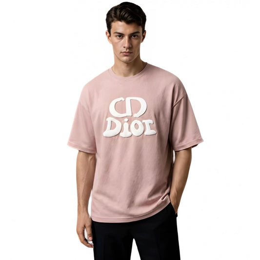Generic Men's Cotton Blend Printed Oversized Round Neck Half Sleeve T-Shirt (Pink)