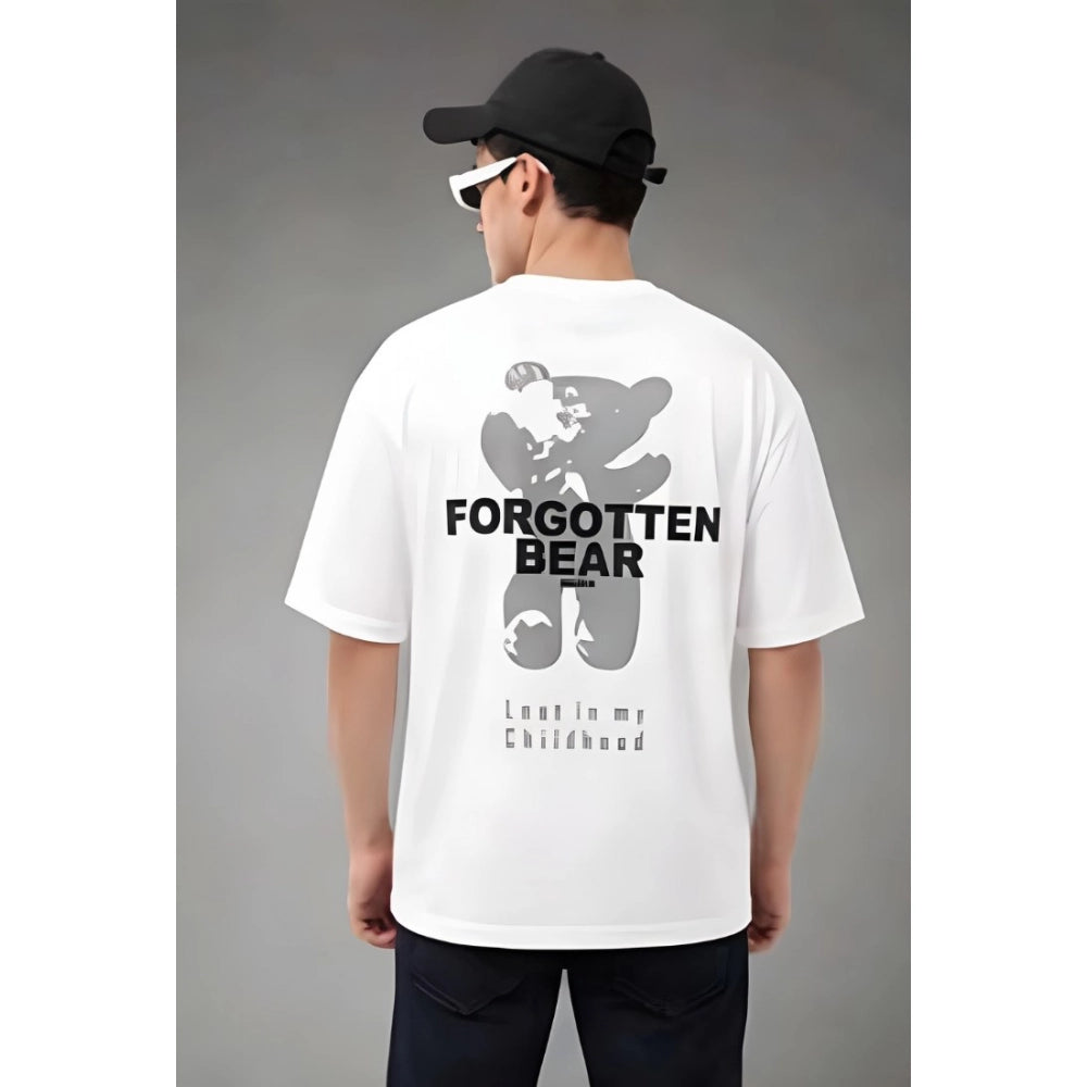 Generic Men's Cotton Blend Printed Oversized Round Neck Half Sleeve T-Shirt (White)