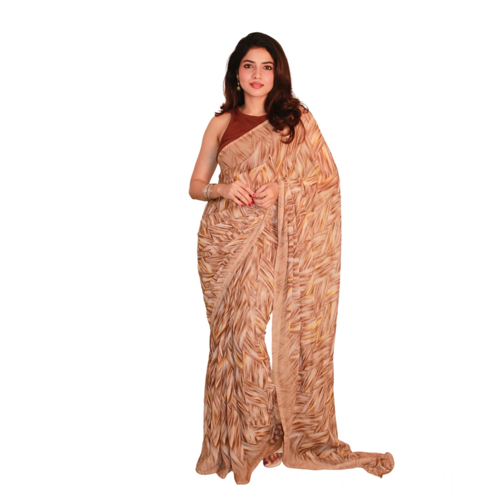 Women's Brown Georgette Printed Saree With Unstitched Blouse – 5.5 Mtr