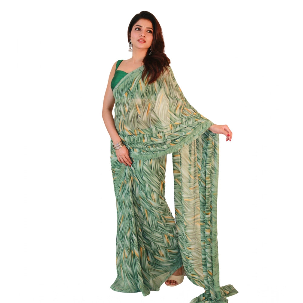 Women's Green Georgette Printed Saree With Unstitched Blouse – 5.5 Mtr