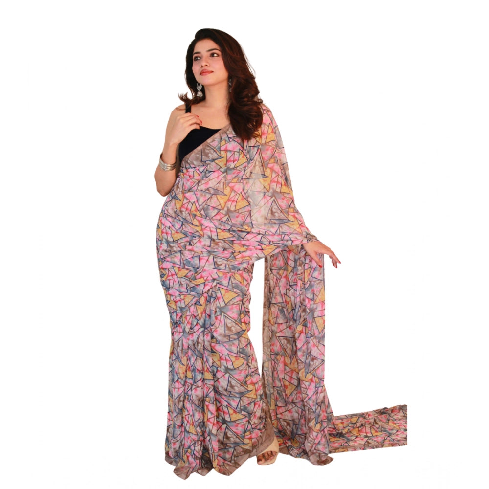 Women's Printed Georgette Saree with Unstitched Blouse (Multicolor)