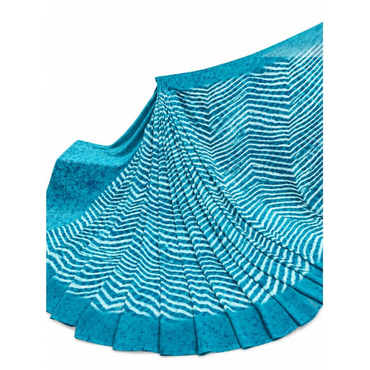 Women's Turquoise Georgette Printed Saree with Unstitched Blouse