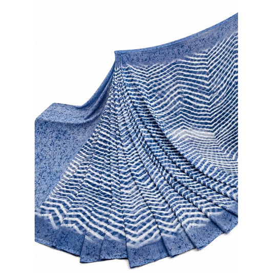 Women's Blue Georgette Printed Saree with Unstitched Blouse