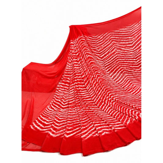 Women's Red Georgette Printed Saree with Unstitched Blouse